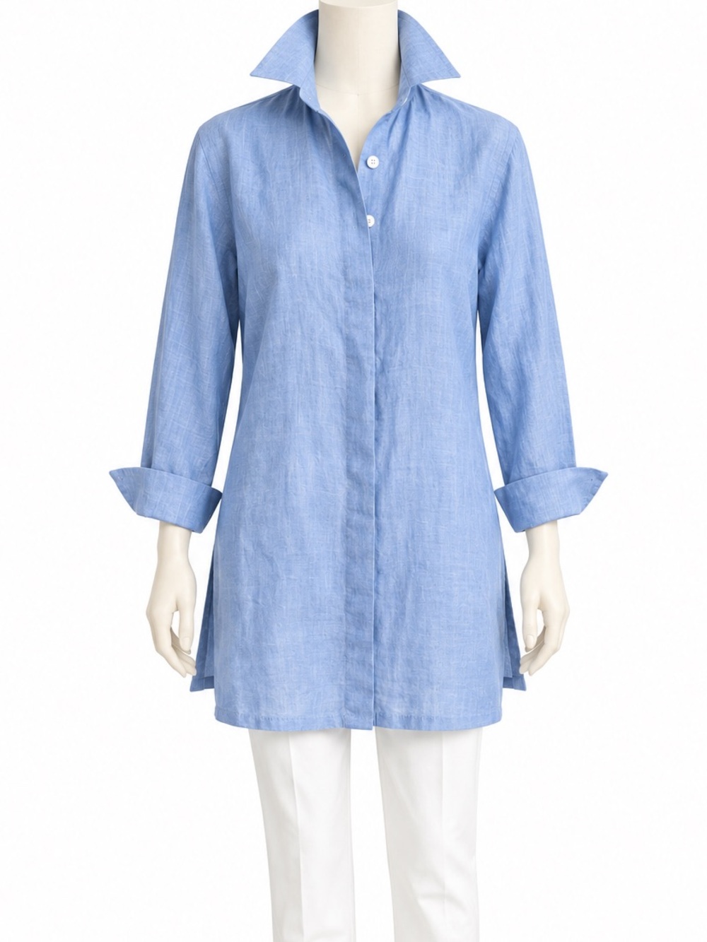 Charlotte Kellogg Worth Avenue Barbara Top $225. Blue Linen Tunic Size S